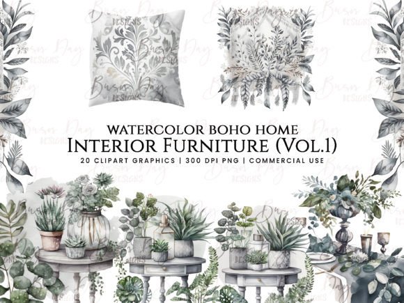 Download Watercolor Boho Home Interior Furniture - Home Collection