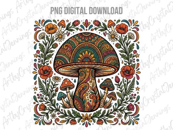Download Vintage Retro Floral Boho Mushroom PNG - Retro Collection