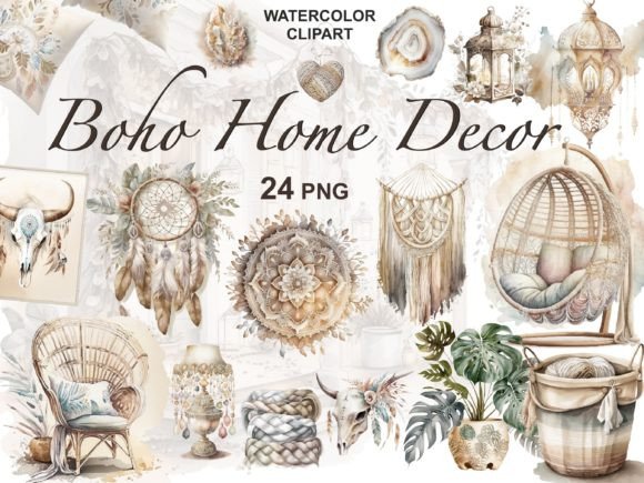 Download Watercolor Boho Home Decor Clipart - Home Collection