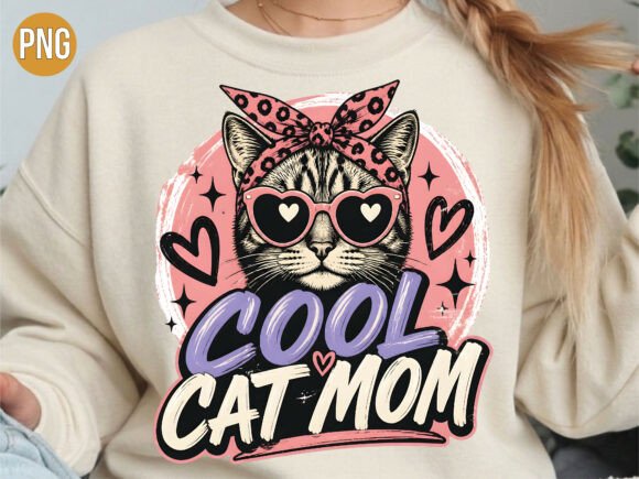 Download Cool Cat Mom Retro Style PNG T-Shirt - Retro Collection