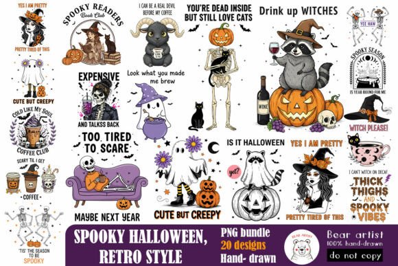 Download Spooky Halloween,Retro Style PNG Bundle - Retro Collection